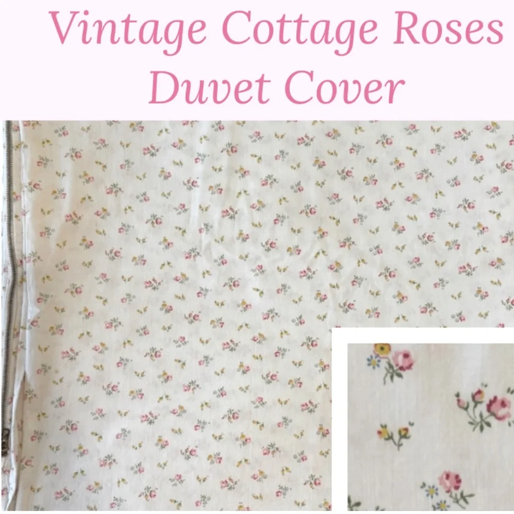 Vintage Hand Crafted Duvet Cover Antique Rose Cottagecore Floral Pink Blue White